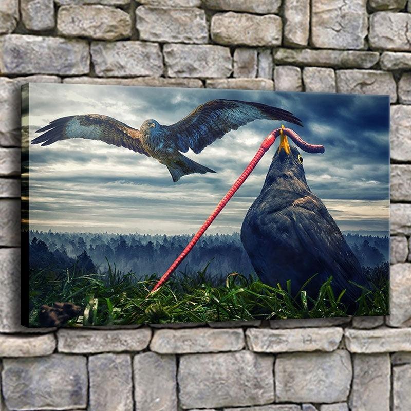 Eagle Eating Earthworm 1 Piece HD Multi Panel Canvas Wall Art Frame - Original Frame