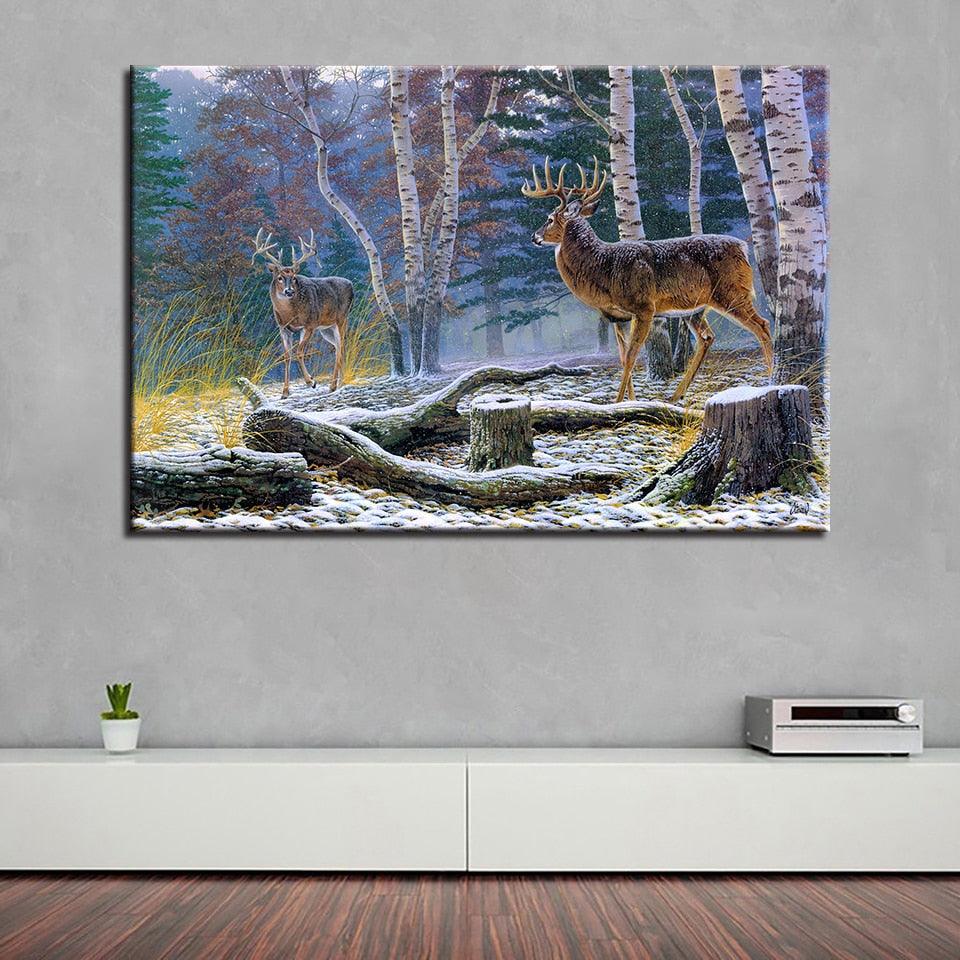 Deer Painting 1 Piece HD Multi Panel Canvas Wall Art Frame - Original Frame