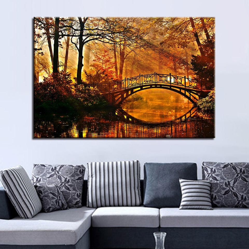 Sun Shining Bridge 1 Piece HD Multi Panel Canvas Wall Art Frame - Original Frame