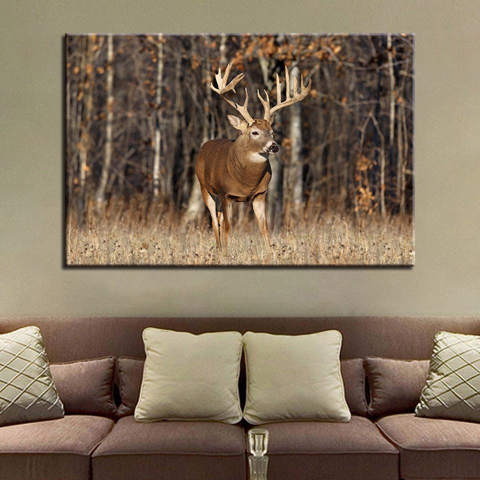 Deer Autumn 1 Piece HD Multi Panel Canvas Wall Art Frame - Original Frame