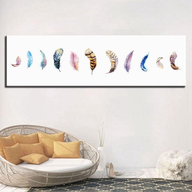 Colorful Feathers 1 Piece HD Multi Panel Canvas Wall Art Frame - Original Frame