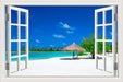 Blue Sky And Sea 3D Window Canvas Wall Art - Original Frame