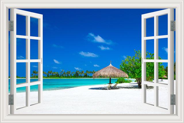 Blue Sky And Sea 3D Window Canvas Wall Art - Original Frame