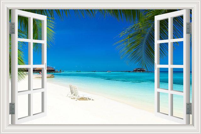 Blue Sky And Sea 3D Window Canvas Wall Art - Original Frame