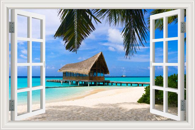 Blue Sky And Sea 3D Window Canvas Wall Art - Original Frame