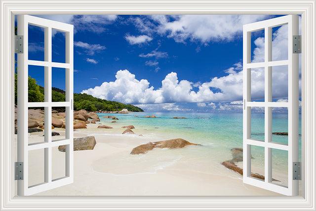 Blue Sky And Sea 3D Window Canvas Wall Art - Original Frame