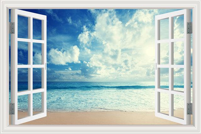 Blue Sky And Sea 3D Window Canvas Wall Art - Original Frame