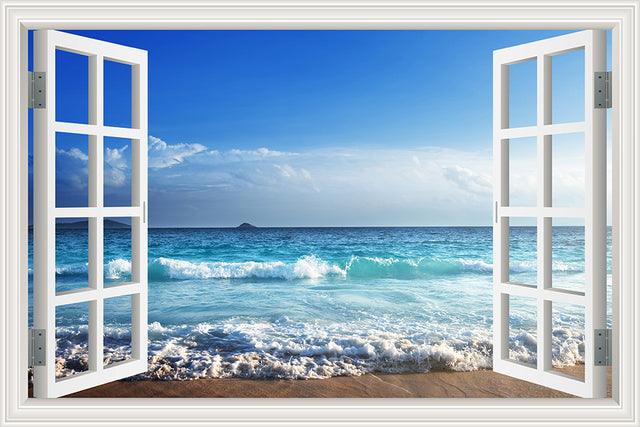 Blue Sky And Sea 3D Window Canvas Wall Art - Original Frame