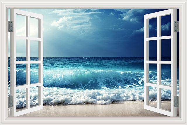 Blue Sky And Sea 3D Window Canvas Wall Art - Original Frame