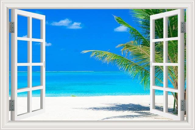 Blue Sky And Sea 3D Window Canvas Wall Art - Original Frame