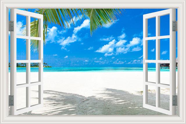 Blue Sky And Sea 3D Window Canvas Wall Art - Original Frame