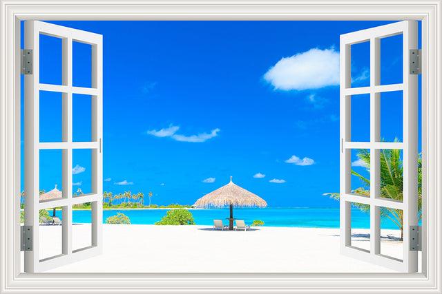 Blue Sky And Sea 3D Window Canvas Wall Art - Original Frame