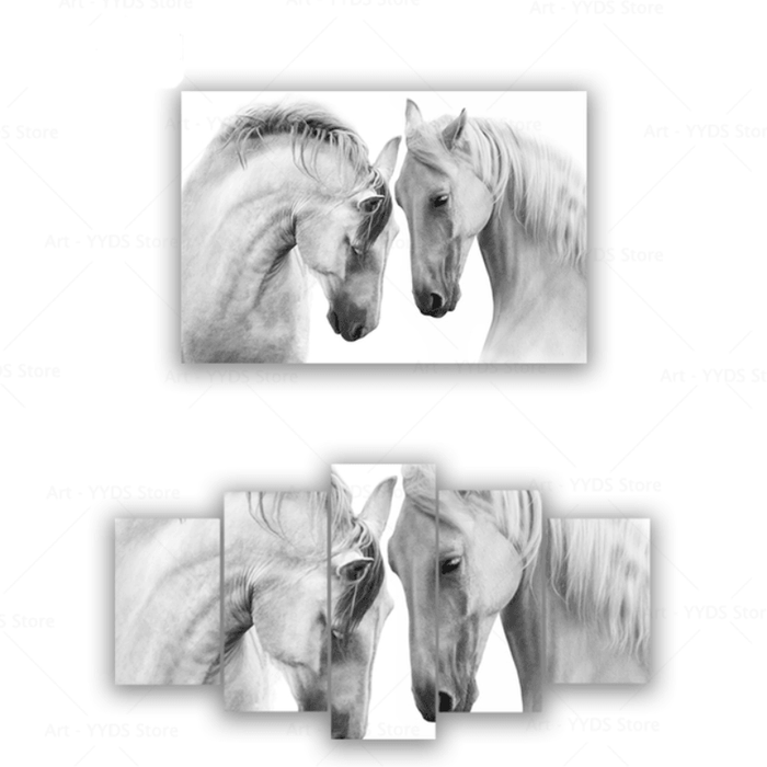 White Wild Horses Wall Poster Canvas - Original Frame