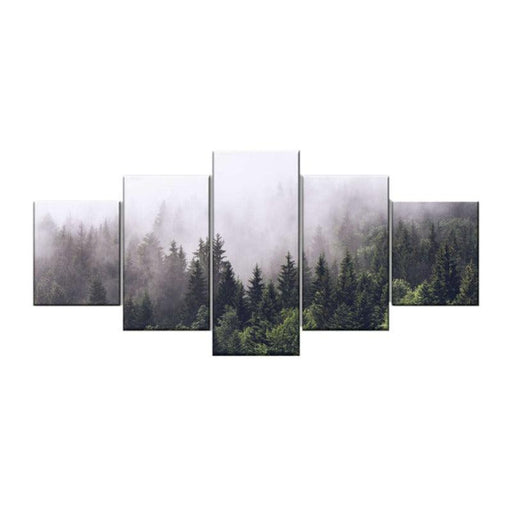 5 Pieces Nordic Hazy Pine Forest Wall Art Canvas Painting - Original Frame